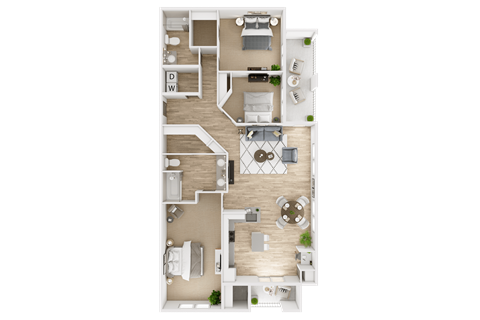 Floor plan for 3 beds, 2 baths, 1420 sqft